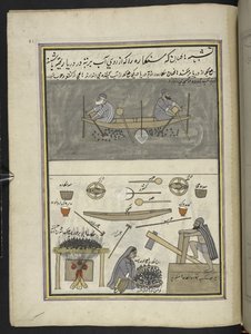 Men Collecting Water-Chestnuts; Man and Woman Roasting and Pounding Water-Chestnuts, 86 Drawings Bound into a Volume Depicting Trades and Occupations in Kashmir by Indian School