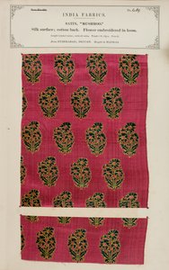 Mushroo satin sample from Hyderabad in Deccan, from The Collection of the Textile Manufacturers of India, by John Forbes Watson, published in 1866 by Indian School