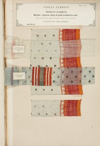 Muslin sample from Ganham, bought in Madras, from The Collection of the Textile Manufacturers of India, by John Forbes Watson, published in 1866 by Indian School