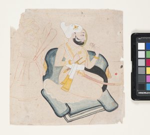 Profile Of Kneeling Prince With Two Attendants by Indian School
