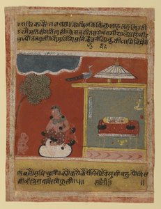 Radha Pining for Her Beloved, page from a dated Rasikapriya Series, 1634 by Indian School