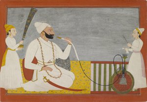 Raja Ajmat Dev of Mankot Smoking a Hookah