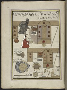 Rice-parcher and wife, 86 drawings bound into a volume depicting trades and occupations in Kashmir, Craftsmen are shown at work with their implements and equipment, By a Kashmir artist, probably at Srinagar by Indian School