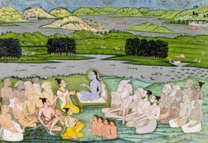 Shri Sukdevji preaching to a concourse of Sadhus by Indian School