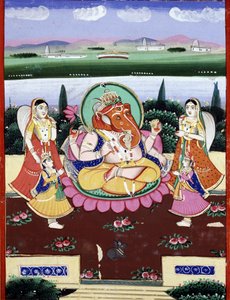 The divinity Ganesha, daughter of Shiva and Parvati. Indian popular print of the 19th century by Indian School