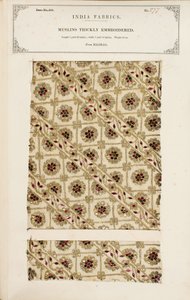 Thickly embroidered muslin sample from Madras, from The Collection of the Textile Manufacturers of India, by John Forbes Watson, published in 1866 by Indian School