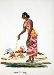 Woman Feeding Chickens by Indian School