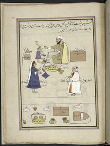 Women returning the spun shawl wool, 86 drawings bound into a volume depicting trades and occupations in Kashmir, Craftsmen are shown at work with their implements and equipment, By a Kashmir artist, probably at Srinagar, c.1850-60 by Indian School