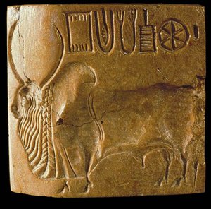 Zebu Bull Seal with Indus Script Found at Mohenjo Daro, Indus Valley