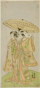 The Actors Ichikawa Komazo II as Chunagon Yukihira (right), and Iwai Hanshiro IV as Murasame (left), in the Play Kuni no Hana Ono no Itsumoji, Performed at the Nakamura Theater in the Eleventh Month, 1771