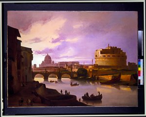 View of Castel Sant Angelo from the Tiber with St Peters in the Background, View of the Coliseum by Ippolito Caffi
