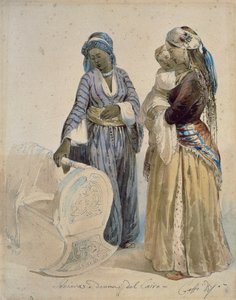 Slave and Woman of Cairo, Watercolor Drawing by Ippolito Caffi by Ippolito Caffi