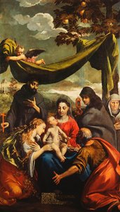 The Madonna and Child with Saints Mary Magdalen, Peter, Clare and Francis and a portrait of the Abbess by Ippolito Scarsella