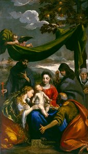 Virgin and Child with Saints Mary Magdalene, Peter, Clare, Francis and an Abbess, c.1600 by Ippolito Scarsella