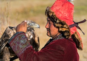 A Kazakh eagle hunter near the village of Bayan in western Mongolia