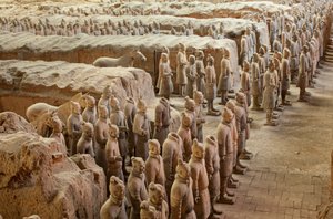 Scenes of the various warriors in the Pit 1 area at the Terra Cotta Warrior Museum