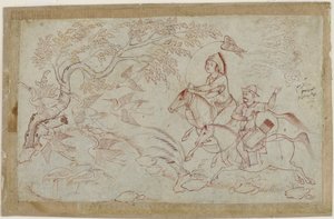 Two Horsemen Hunting with Falcon
