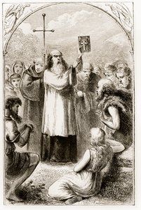 St. Patrick Showing the People of Ireland the Four Gospels, from The Trias Thaumaturga, or Three Wonder-Working Saints of Ireland, by Mary Cusack (1829-99) Published c.1890s