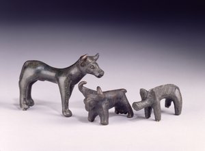 Two bulls, from Hungary and a boar, from Gower Cave, Rhossilly, South Wales, Iron Age by Iron Age