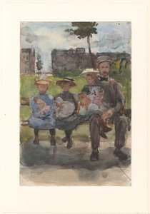A Man with Three Girls on a Bench in the Oosterpark in Amsterdam by Isaac Israels