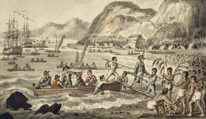 Captain Cook Landing in Owyhee, from the Voyages of Captain Cook