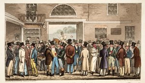 Monday after the Great St Leger, or Heroes of the Turf Paying and Receiving at Tattersalls, from The English Spy
