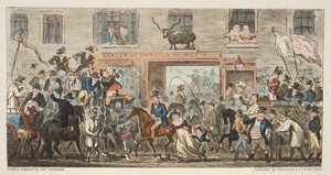 The Comical Procession from The English Spy, Gloucester to Berkeley, from The English Spy by Isaac Robert Cruikshank