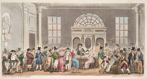 Well known visitors to the Pump Room, Bath, taking a sip with King Bladud, from The English Spy