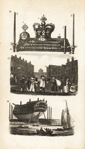 The Jewel Office in the Tower of London, Rag Fair and Old Clothes and Ship Building by Isaac Taylor