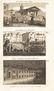 Trades in Regency England: Covent Garden, Smithfield Market and Gaslights on Carlton House by Isaac Taylor