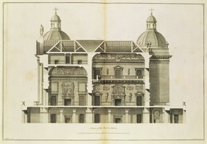 Houghton Hall: cross-section of the Hall and Salon, engraved by Pierre Fourdrinier, 1735