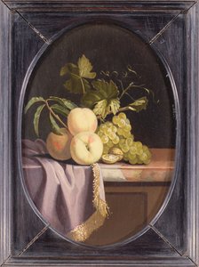 Peaches, Grapes and Walnuts on a Draped Ledge