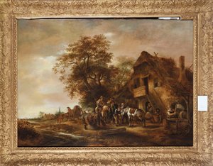 Riders Refreshing Themselves Outside an Inn, with Other Figures and a Horse and Cart by Isack van Ostade