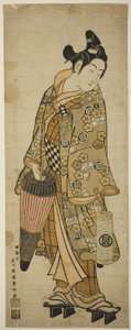 The Actor Sanogawa Ichimatsu I as a young man holding an umbrella and a lantern