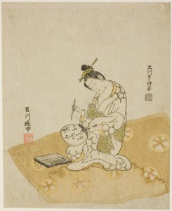 Writing on a Fan by Ishikawa Toyonobu