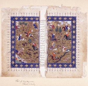 A Bifolio Depicting Hunting Scenes by Islamic School