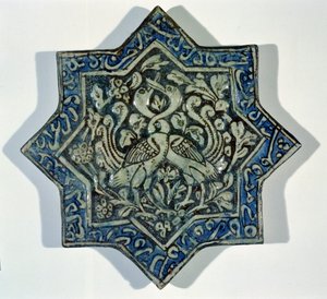 Star-shaped overglaze leaf-gilded tile in the style of Takht-e Solaiman by Islamic School