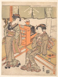 At the Ise-ya Tea-house by Isoda Koryusai