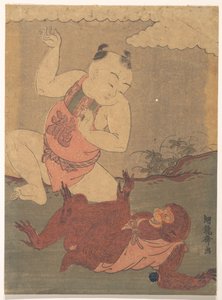 Boy and Monkey Playing by Isoda Koryusai