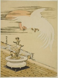 Cock Flying Over Pot of Adonis by Isoda Koryusai