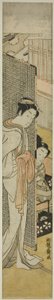 Courtesan Standing Behind Screen and Young Man Smoking by Isoda Koryusai
