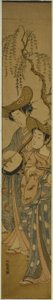 Two Itinerant Musicians under a Willow Tree by Isoda Koryusai