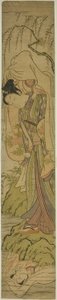 Young Man Carrying a Girl Sees Her Reflection in the Water by Isoda Koryusai