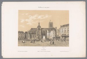 View of the Saint-Jacques church and the statue of Duquesne in Dieppe (Contemporary France)