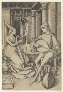 Lute Player and Harpist, from Scenes of Daily Life by Israhel van Meckenem