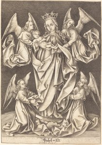 The Madonna and Child on the Crescent Supported by Four Angels by Israhel van Meckenem