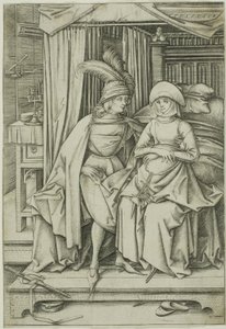 A Man and Woman Seated on a Bed by Israhel van Meckenem the younger