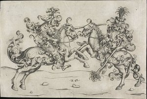 Combat of Two Wild Men on Horseback by Israhel van Meckenem the younger