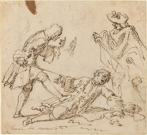 Three Men Fighting