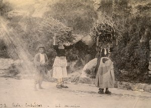 Farmers Carrying Bundles of Wood on Their Heads, Paola, Calabria, Photograph by Leopoldo Menarini, ca 1910 by Italian Photographer
